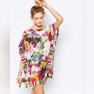 Ted Baker Imalita Floral Swirl Cover-Up Kaftan In Fuchsia Size S Beach Swim Pool